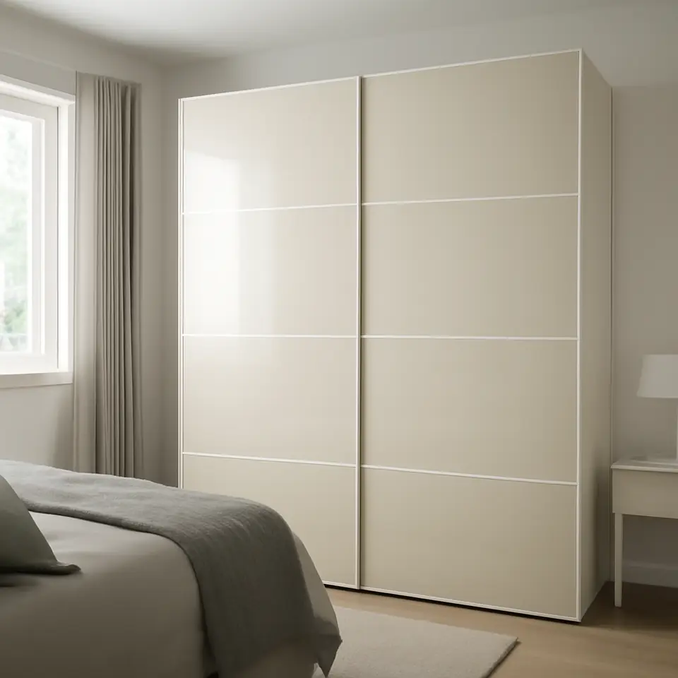 Møbelmontering HOKKSUND Skydedørspar, højglans lys beige, 150×201 cm | Fast Pris i Storkøbenhavn