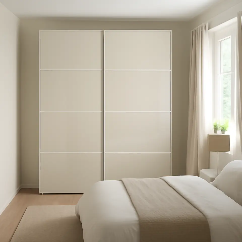 Møbelmontering HOKKSUND Skydedørspar, højglans lys beige, 150×201 cm | Billig & Hurtig i København