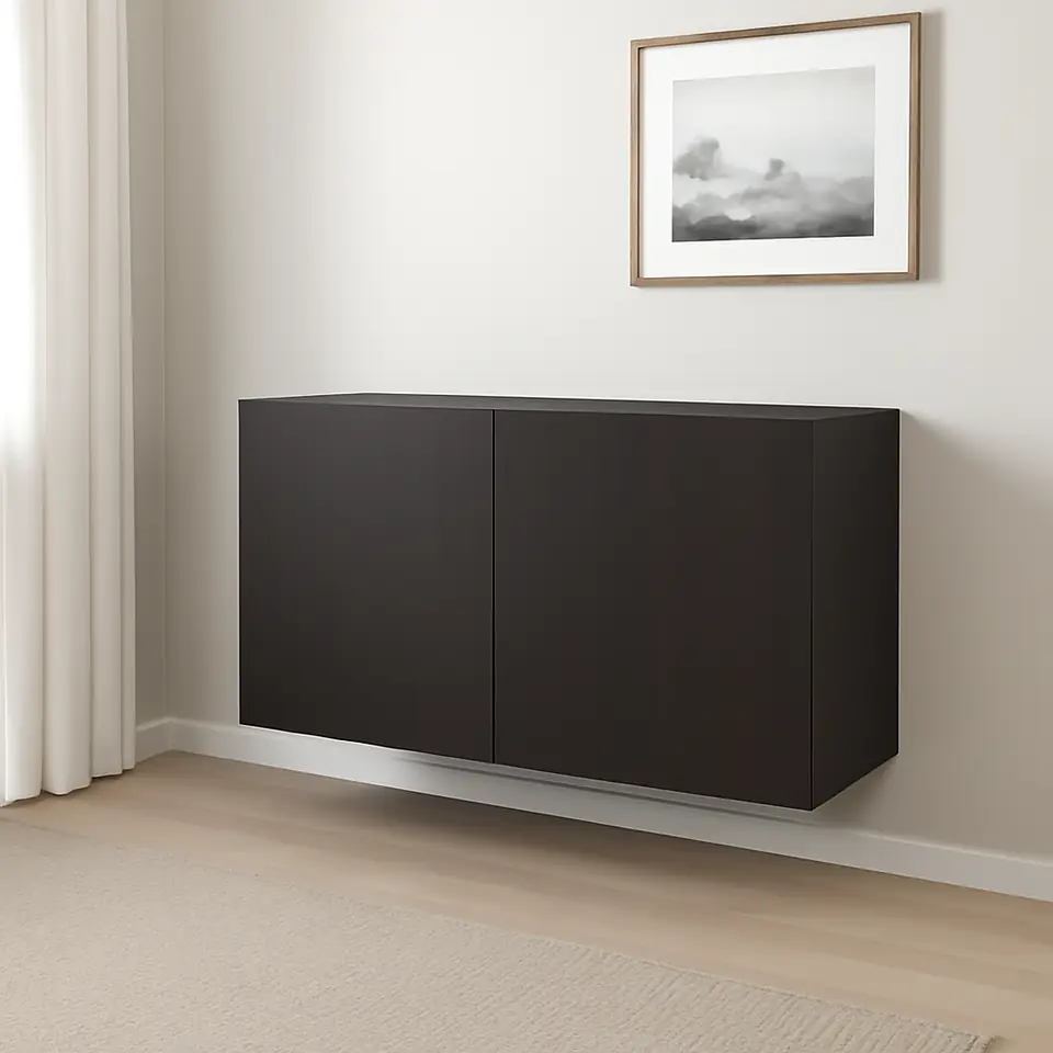 Møbelmontering BESTÅ Vægmonteret skabskombination, sortbrun/Lappviken, 120x42x64 cm | Fast Pris i Storkøbenhavn