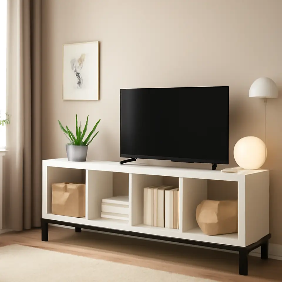 Møbelmontering KALLAX Reol med understel, hvid/sort, 147×59 cm | Få et tilbud i dag