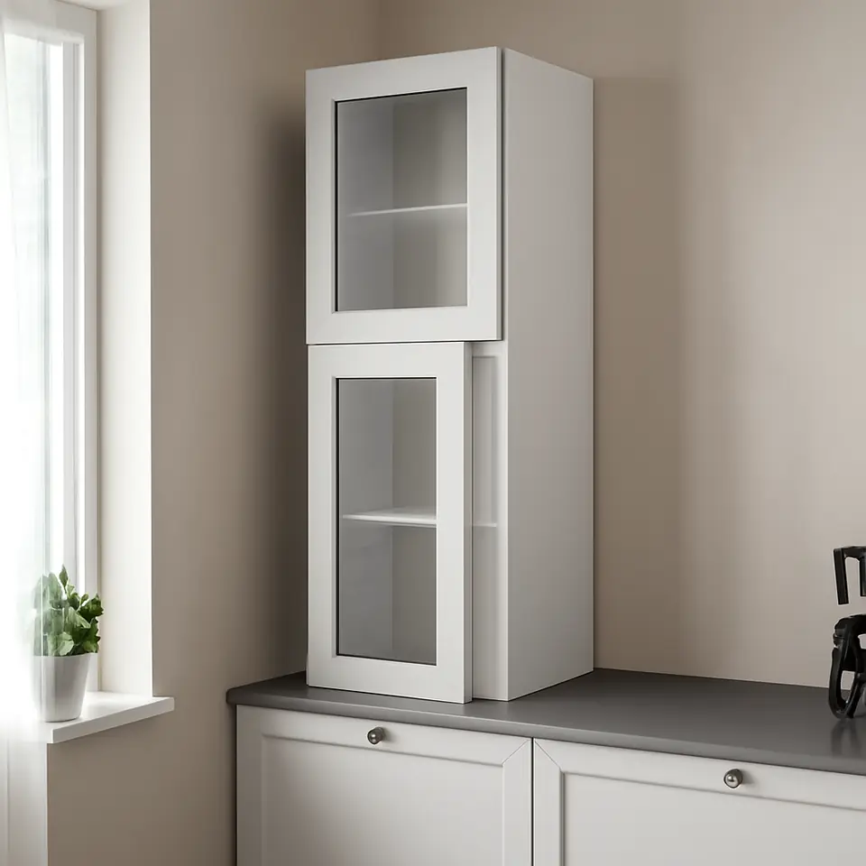 Møbelmontering METOD Vægskab med hylder/2 vitrinlåger, hvid/Lerhyttan lysegrå, 40×100 cm | Professionel Møbelmontør