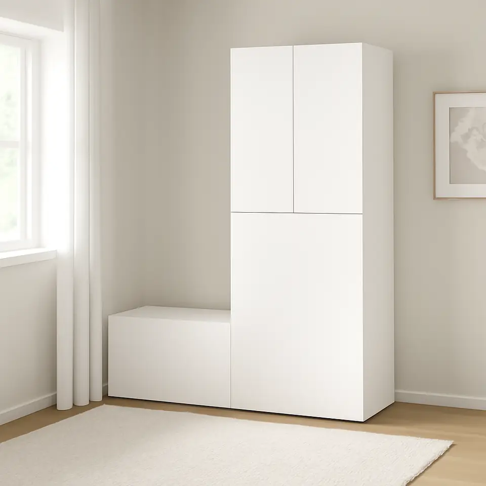 Møbelmontering SMÅSTAD Garderobeskab med udtrækselement, hvid hvid/med opbevaringsbænk, 150x57x196 cm | Få et tilbud i dag