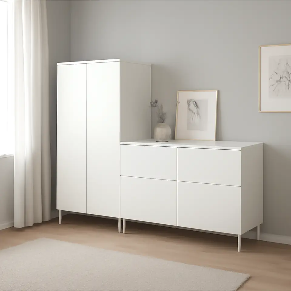Møbelmontering SMÅSTAD / PLATSA Garderobeskab, hvid hvid/med to kommoder, 180x57x133 cm | Professionel Møbelmontør