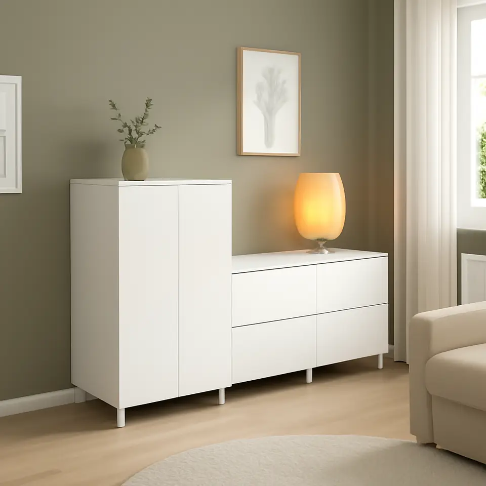 Møbelmontering SMÅSTAD / PLATSA Garderobeskab, hvid hvid/med to kommoder, 180x57x133 cm | Fast Pris i Storkøbenhavn