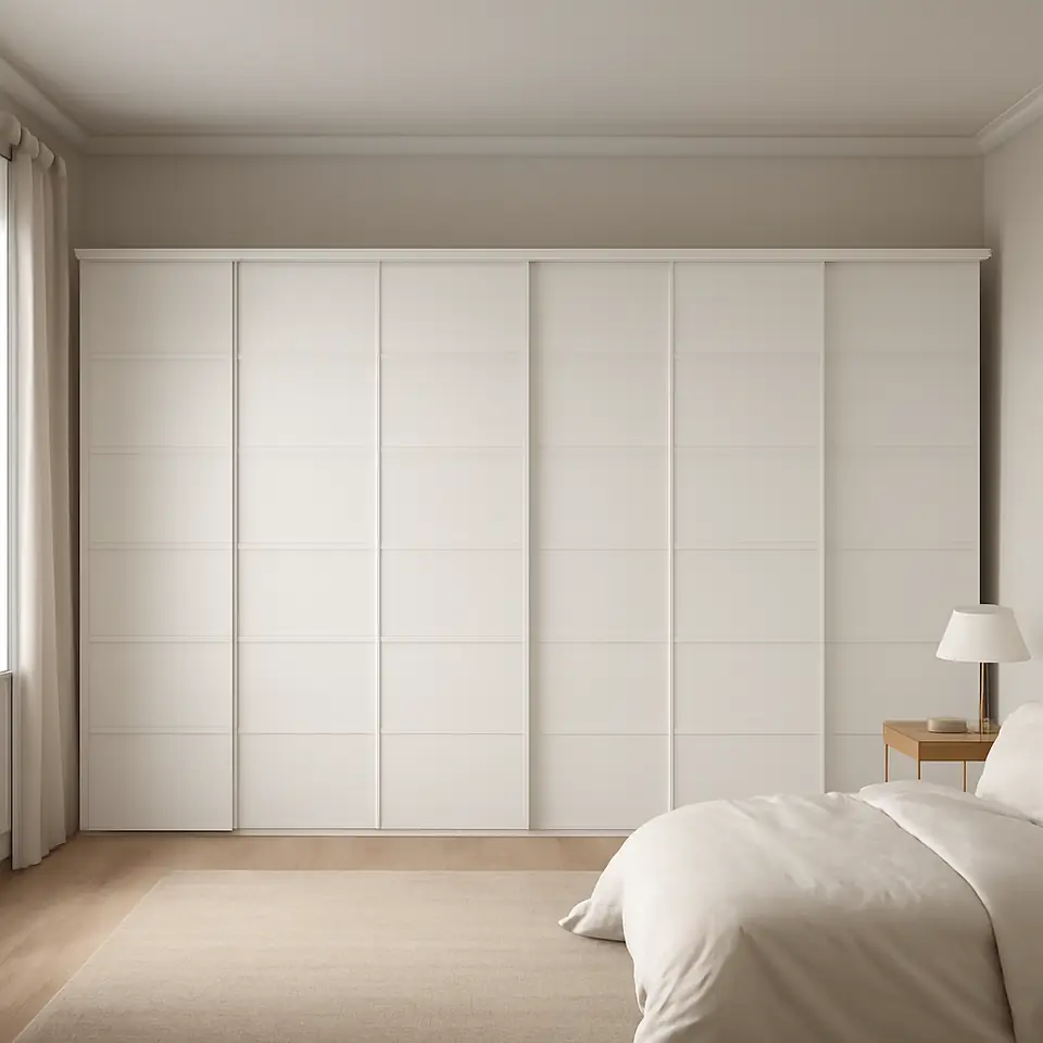 Møbelmontering SKYTTA / MEHAMN Skydedør, kombination, hvid/dobbeltsidet hvid, 603×205 cm | Få et tilbud i dag