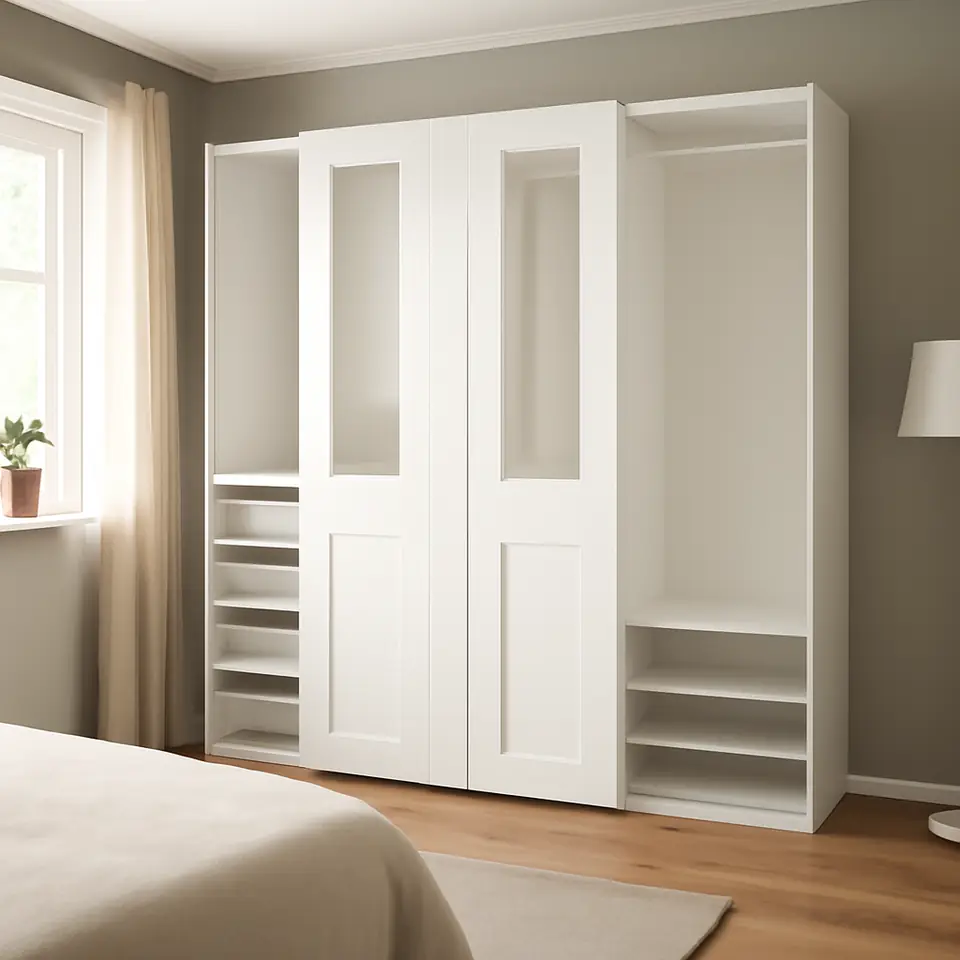 Møbelmontering PAX / GRIMO Garderobe m skydedøre, hvid/klart glas hvid, 200x66x201 cm | Professionel Møbelmontør