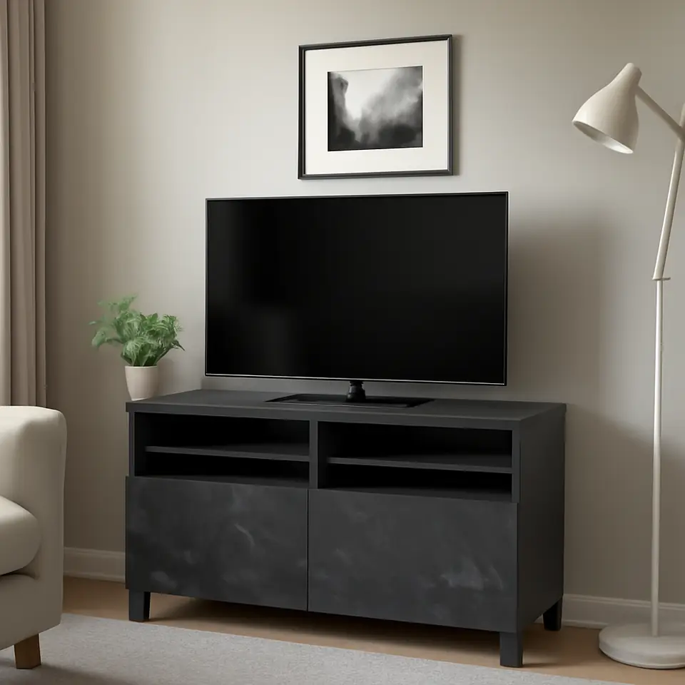 Møbelmontering BESTÅ Tv-bord med låger, mørkegrå/Bergsviken/Stubbarp sort, 120x42x74 cm | Fast Pris i Storkøbenhavn