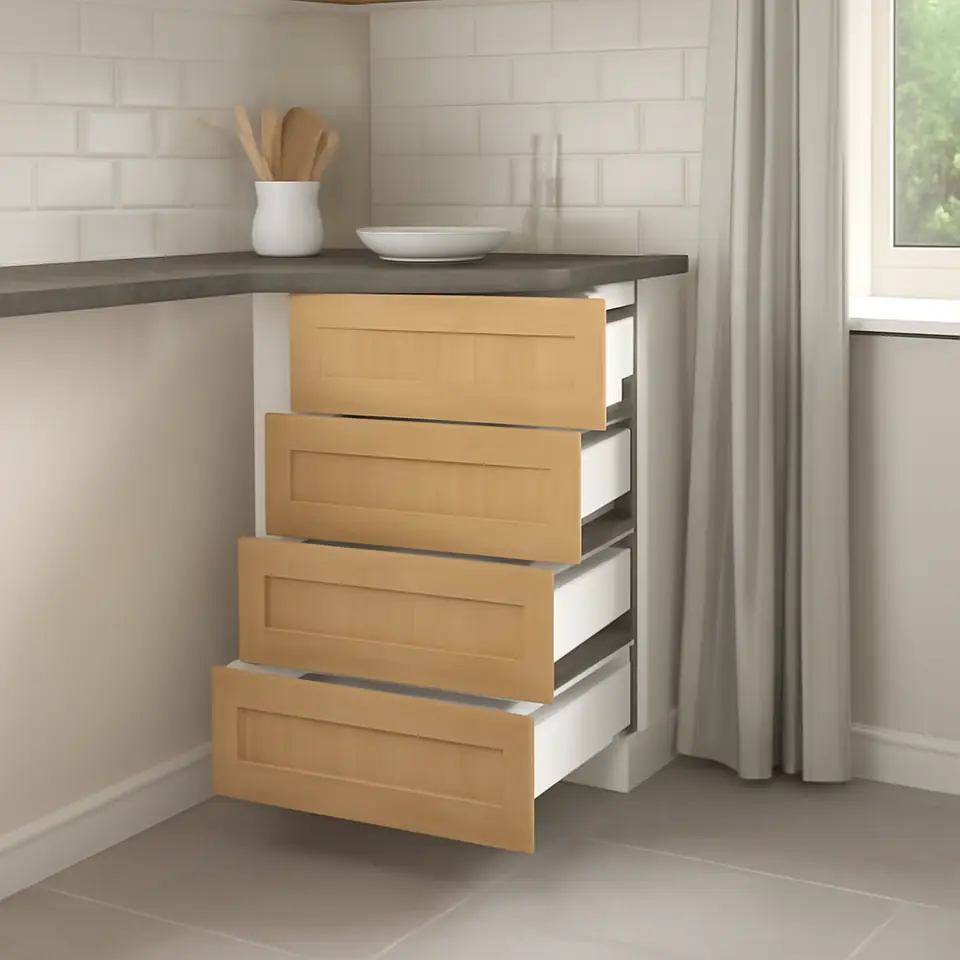 Møbelmontering METOD / MAXIMERA Underskab 4 fronter/4 skuffer, hvid/Forsbacka eg, 60×37 cm | Professionel Møbelmontør