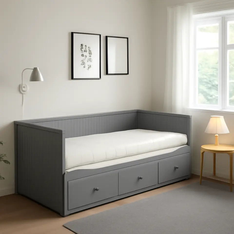 Møbelmontering HEMNES Sovesofa 3 skuffer/2 madrasser, grå/Åfjäll fast, 80×200 cm | Billig & Hurtig i København