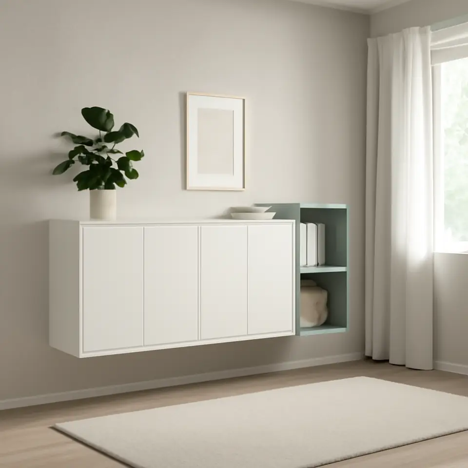 Møbelmontering EKET Vægmonteret skabskombination, hvid/lys gråblå, 175x35x70 cm | Få et tilbud i dag