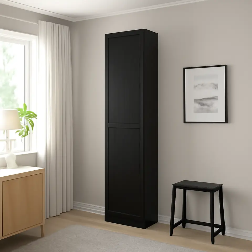 Møbelmontering BILLY / OXBERG Reol med døre, sort egetræsmønstret, 40x30x202 cm | Samling af Møbler i Rødovre & Kbh
