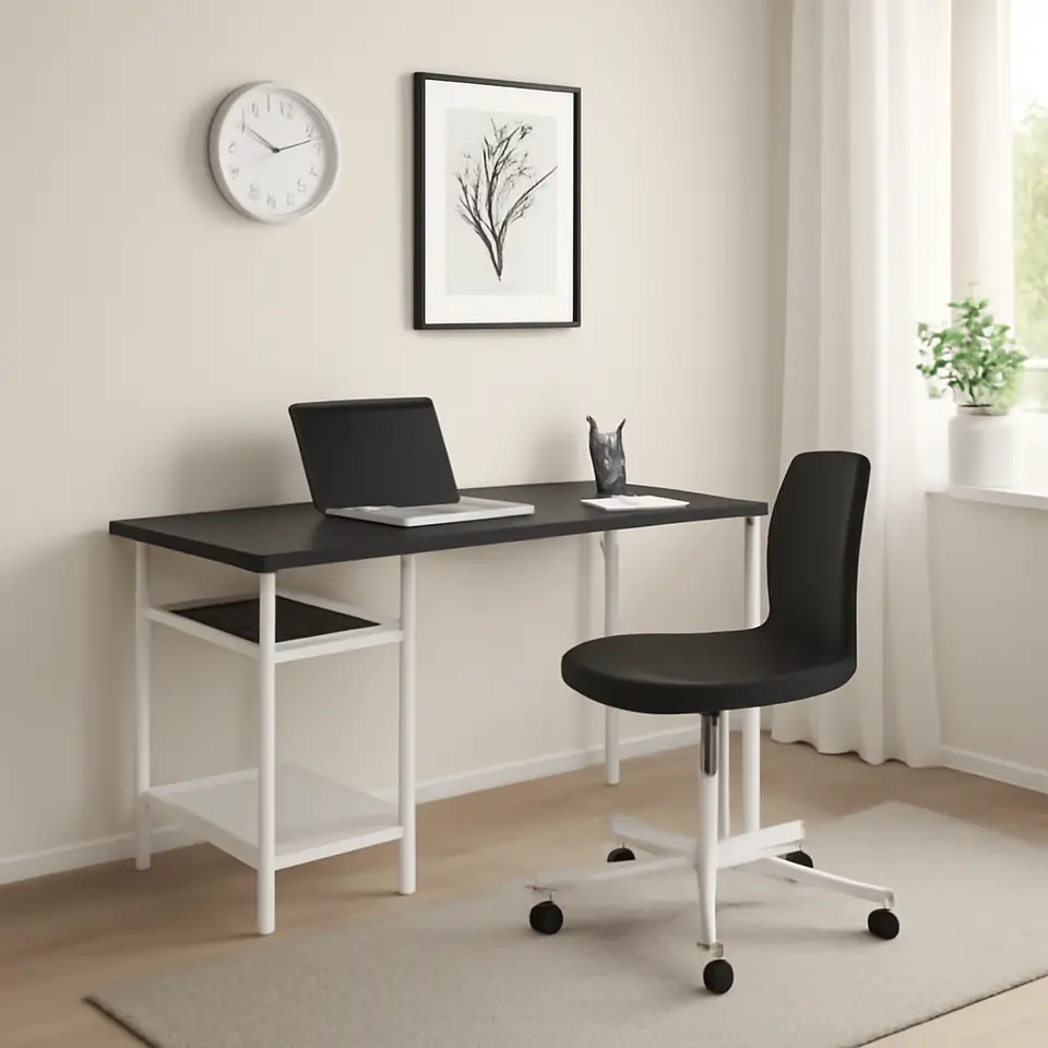 Møbelmontering LAGKAPTEN / SPÄND Skrivebord, sortbrun/hvid, 140×60 cm | Professionel Møbelmontør
