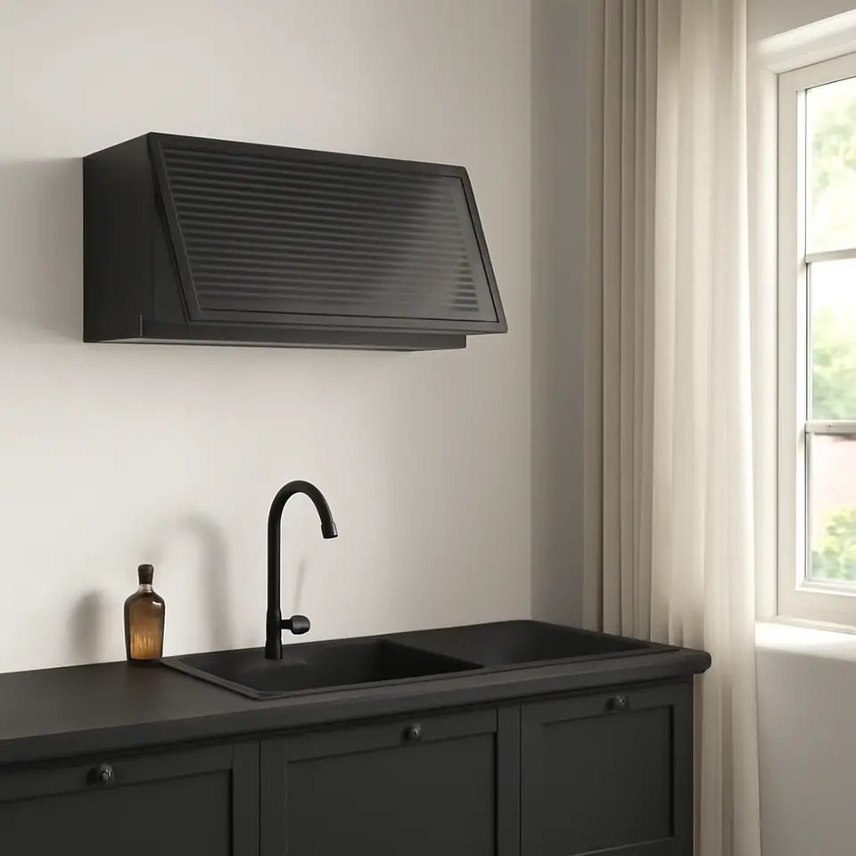 Møbelmontering METOD Vægskab horisontalt med vitrinelåge, gråsort/Hejsta antracit rillet glas, 80×40 cm | Samling af Møbler i Rødovre & Kbh