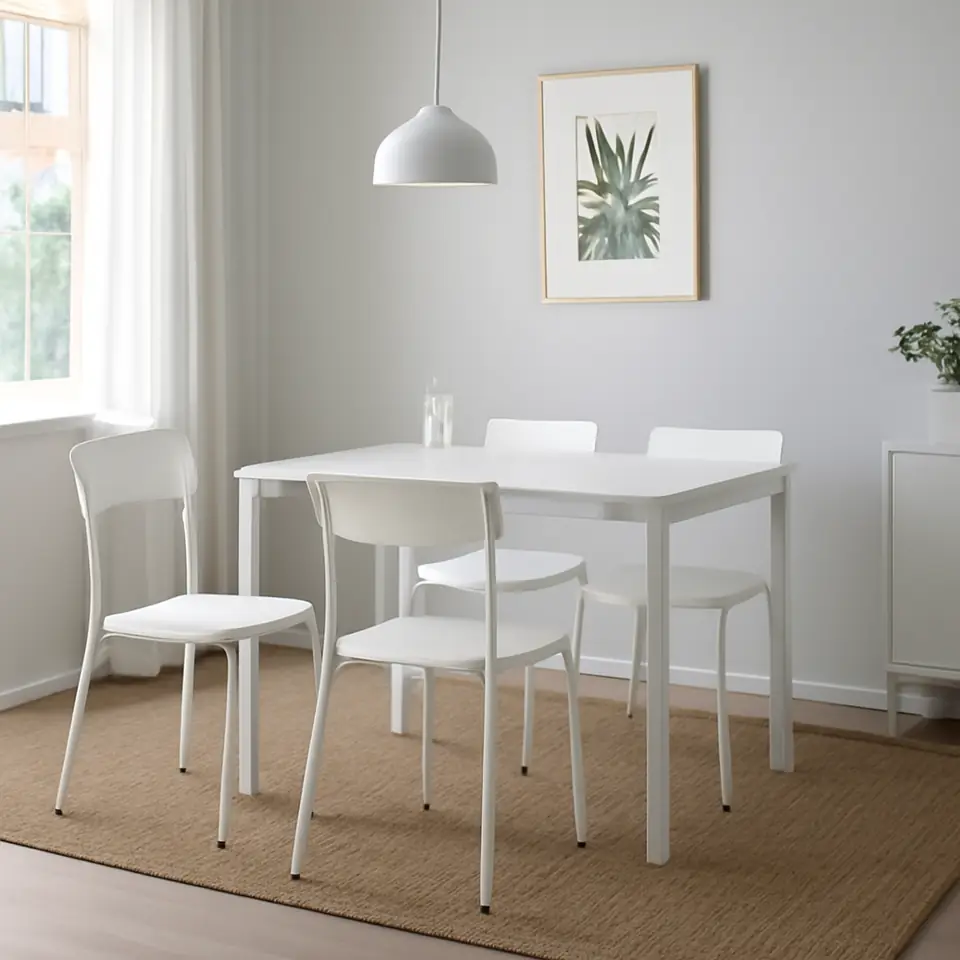 Møbelmontering VIHALS / VIHALS Bord og 4 stole, hvid/hvid, 120/180×74 cm | Billig & Hurtig i København
