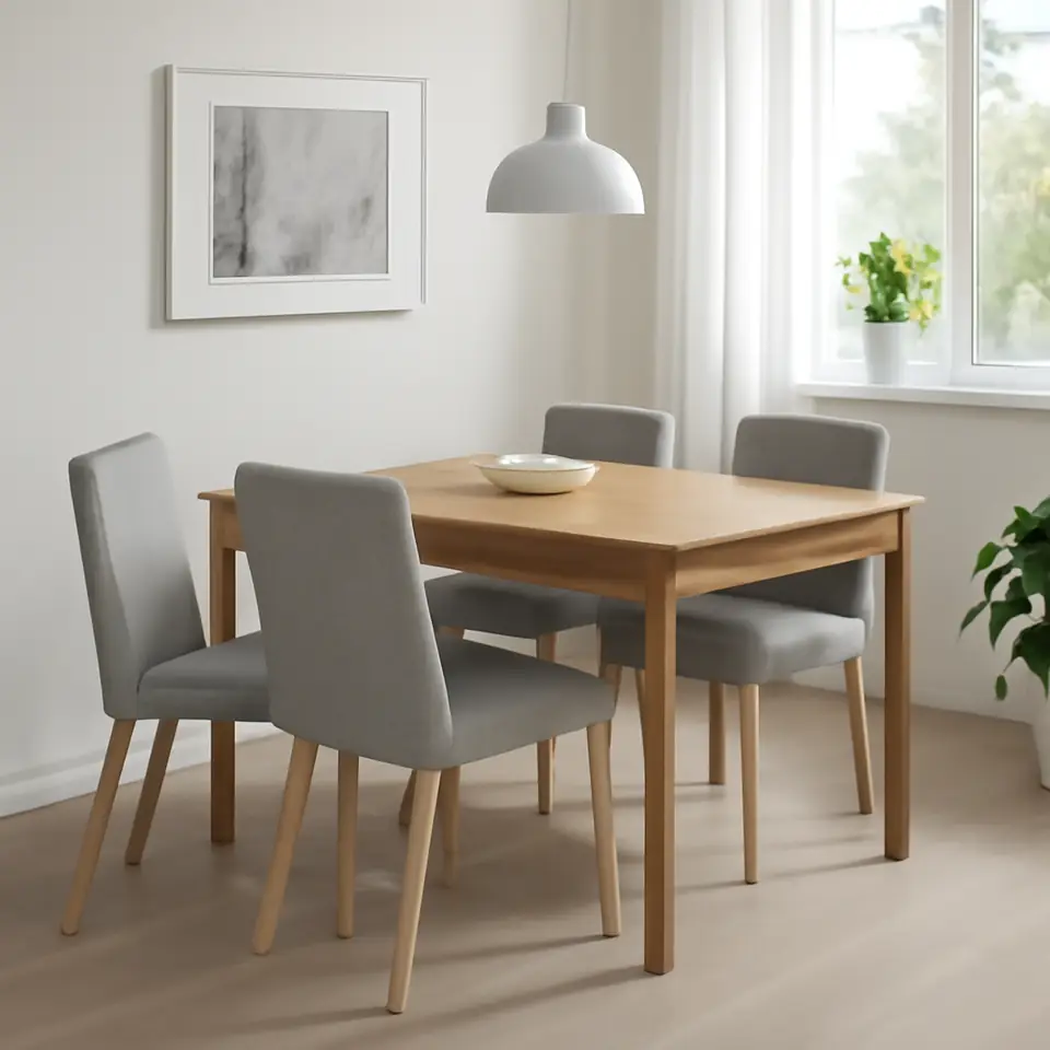 Møbelmontering TONSTAD / TONSTAD Bord og 4 stole, egetræsfiner/Viarp beige/brun egetræsmønstret, 140/196×85 cm | Få et tilbud i dag