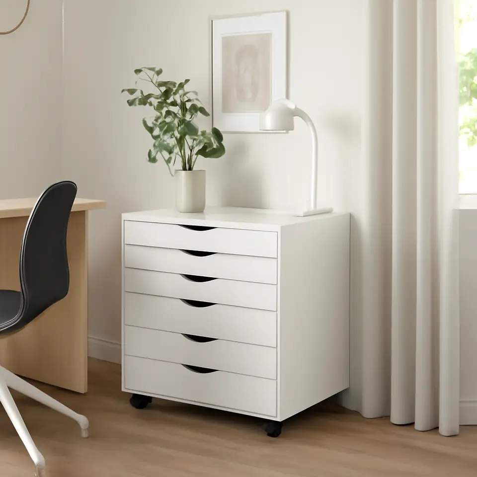 Møbelmontering ALEX Skuffeelement med hjul, hvid, 67×66 cm | Professionel Møbelmontør