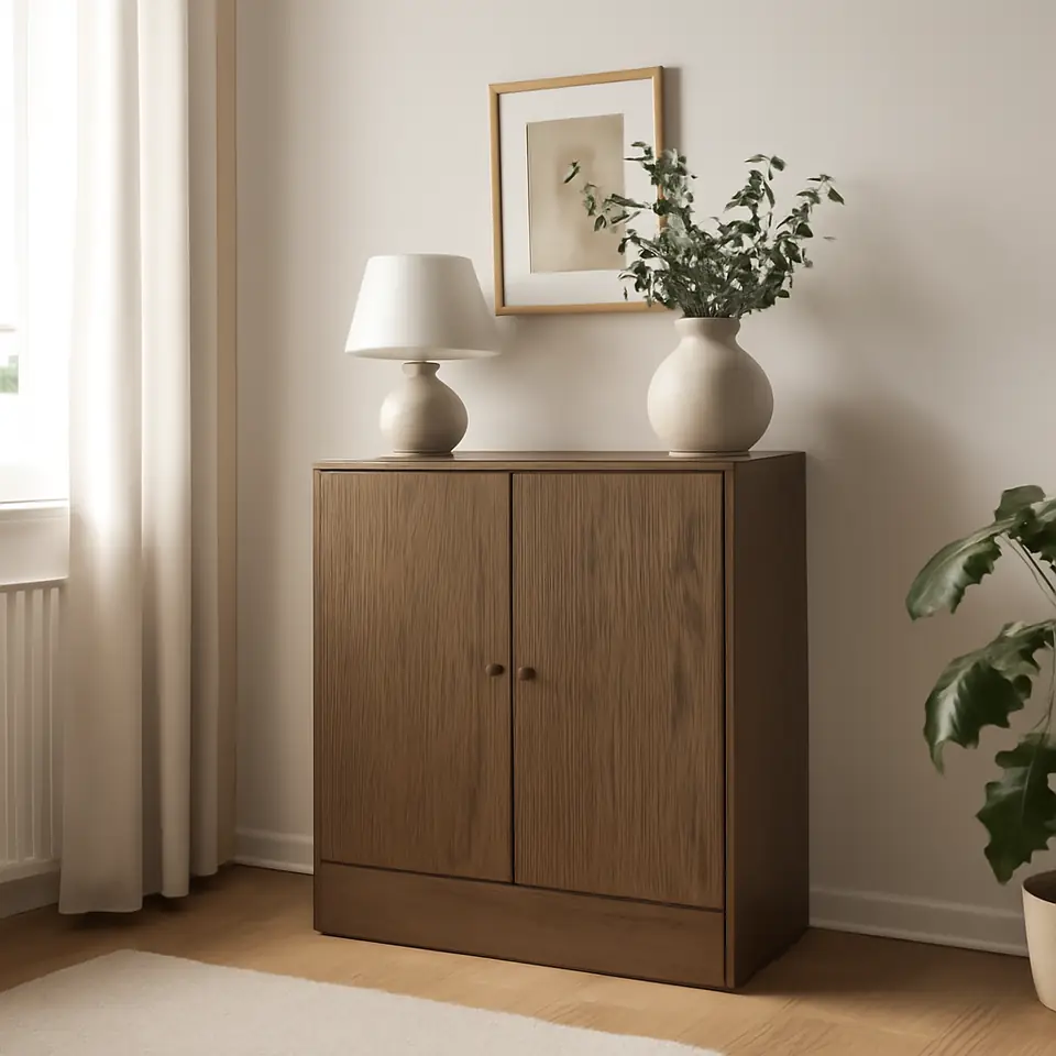 Møbelmontering TONSTAD Skab med låger, brun egetræsfiner med bejdse, 82x47x90 cm | Fast Pris i Storkøbenhavn