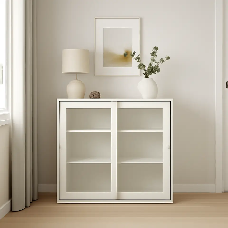 Møbelmontering VIHALS Vitrineskab med skydelåger, hvid, 95x37x90 cm | Professionel Møbelmontør