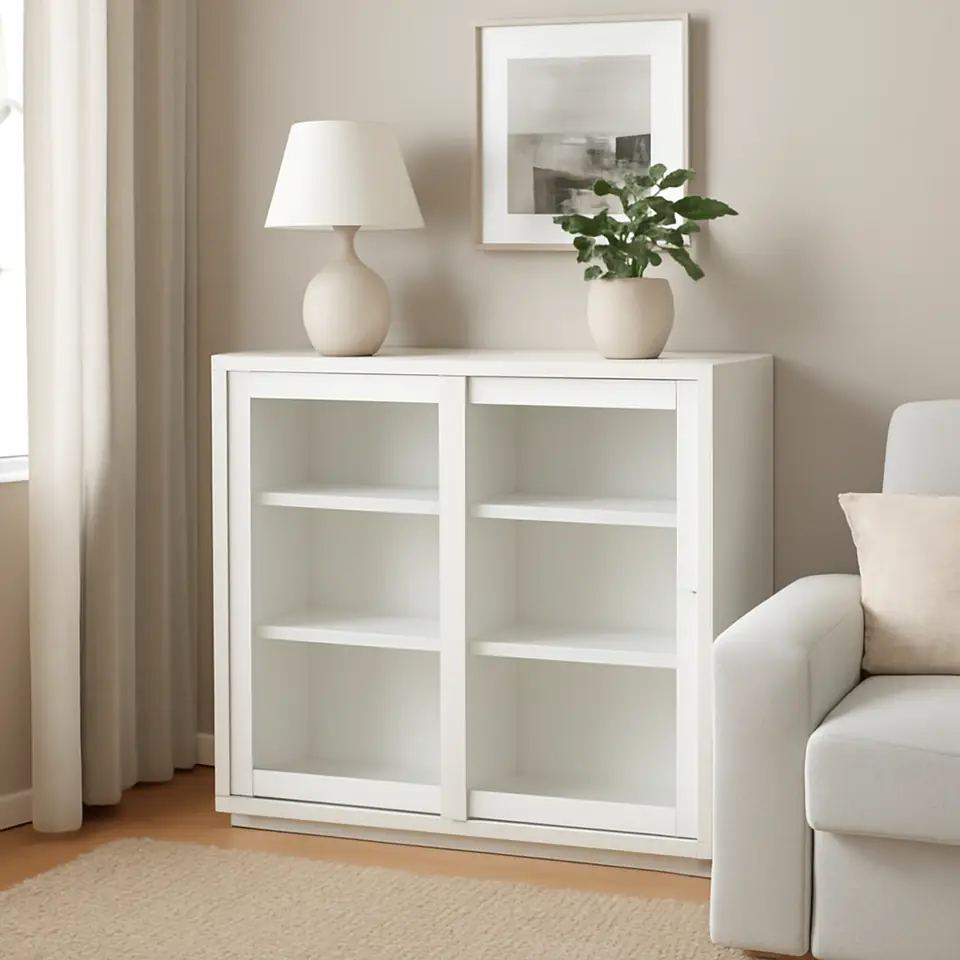 Møbelmontering VIHALS Vitrineskab med skydelåger, hvid, 95x37x90 cm | Samling af Møbler i Rødovre & Kbh