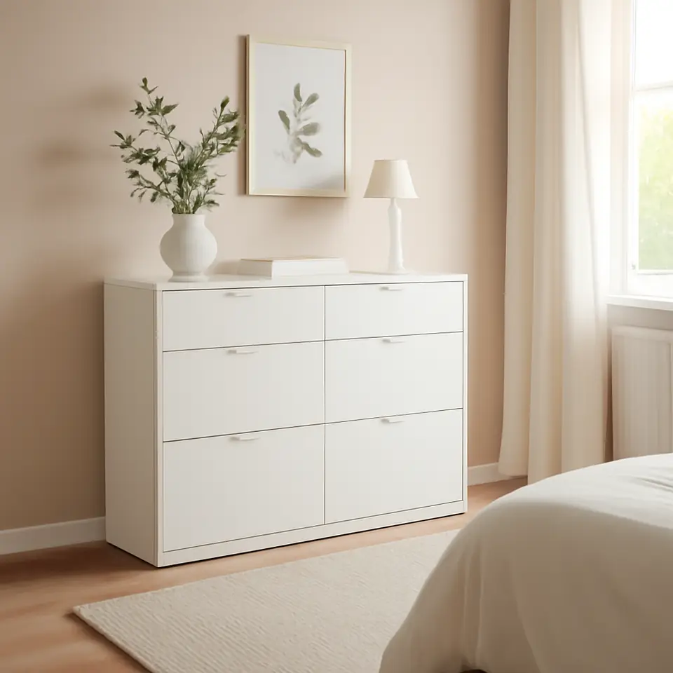 Møbelmontering TONSTAD Kommode 6 skuffer, råhvid, 120x47x91 cm | Fast Pris i Storkøbenhavn