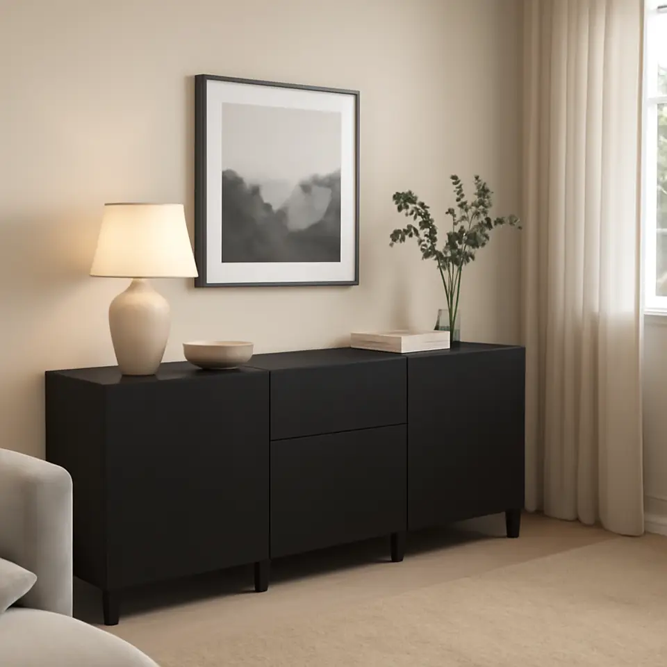 Møbelmontering BESTÅ Opbevaring med skuffer, sortbrun/Lappviken/Stubbarp sortbrun, 180x42x74 cm | Billig & Hurtig i København