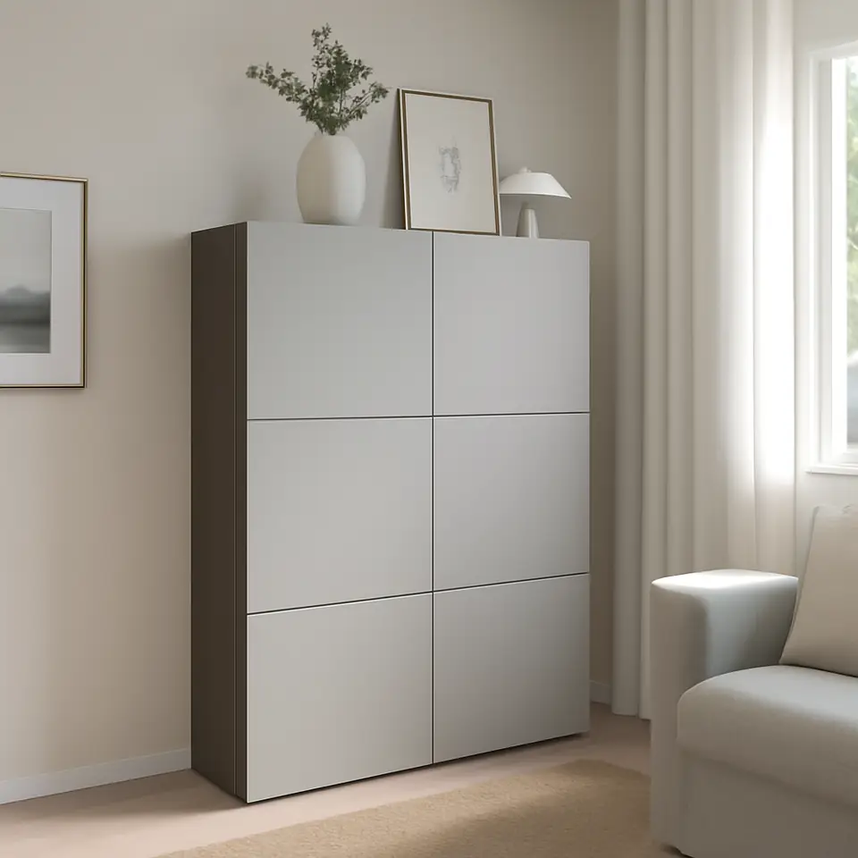 Møbelmontering BESTÅ Opbevaring med låger, sortbrun/Lappviken lysegrå, 120x42x193 cm | Fast Pris i Storkøbenhavn