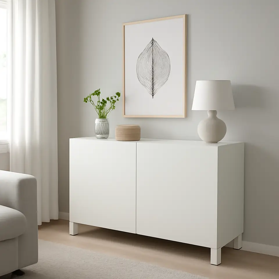 Møbelmontering BESTÅ Opbevaring med låger, hvid/Lappviken/Stubbarp hvid, 120x42x74 cm | Professionel Møbelmontør