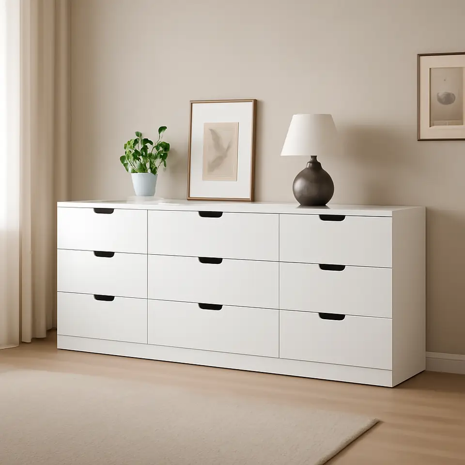 Møbelmontering NORDLI Kommode 9 skuffer, hvid, 160×76 cm | Professionel Møbelmontør
