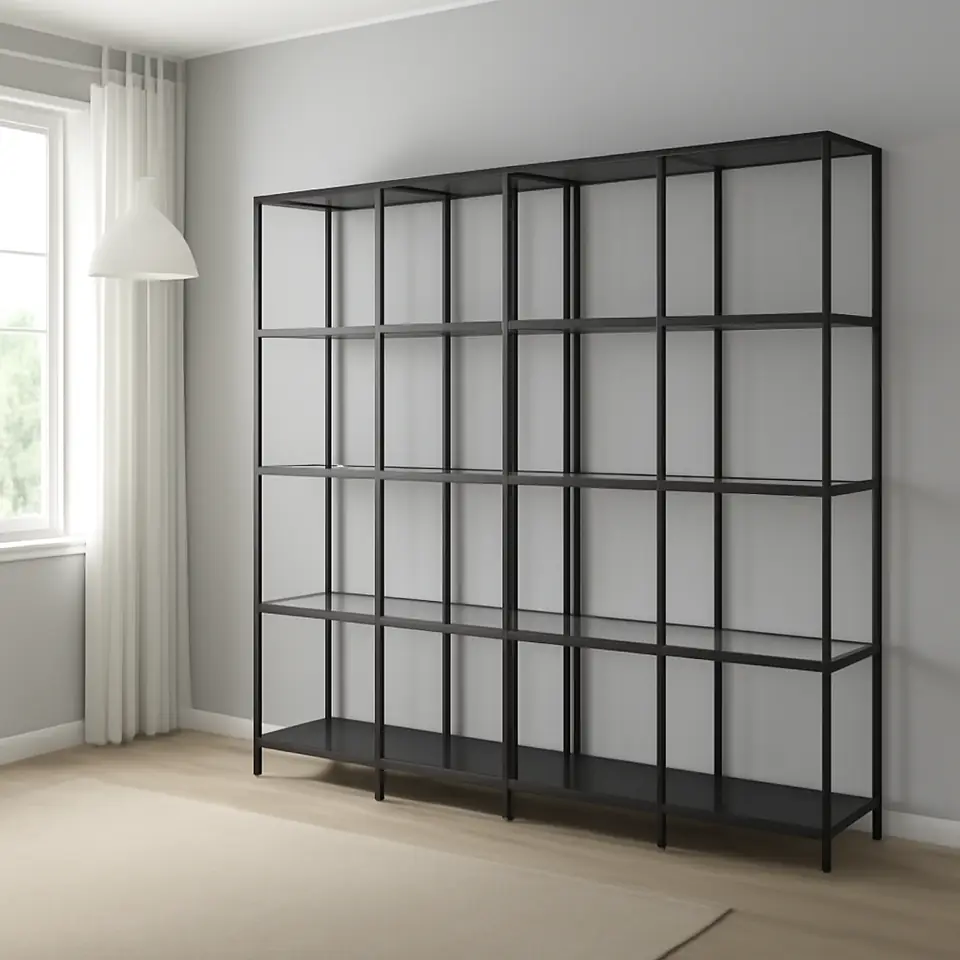 Møbelmontering VITTSJÖ Opbevaringskombination, sortbrun/glas, 200x36x175 cm | Få et tilbud i dag