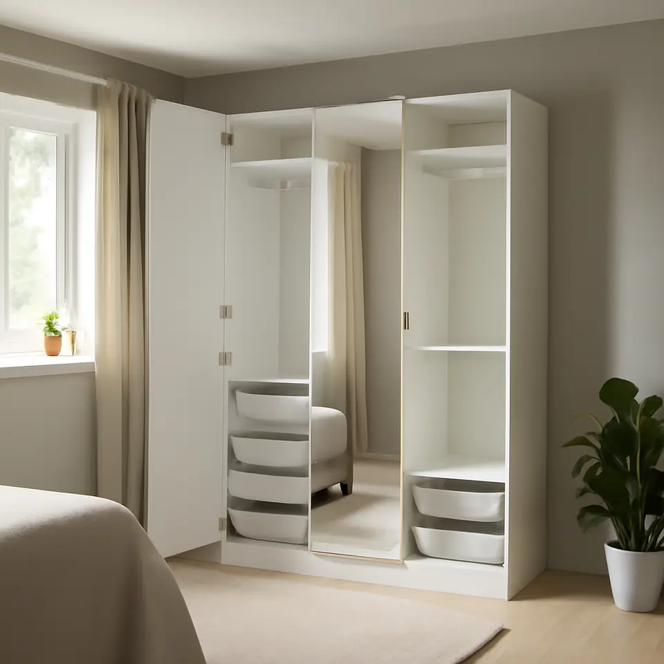 Møbelmontering PAX / FARDAL/ÅHEIM Garderobekombination, højglans hvid/spejl, 150x60x236 cm | Professionel Møbelmontør