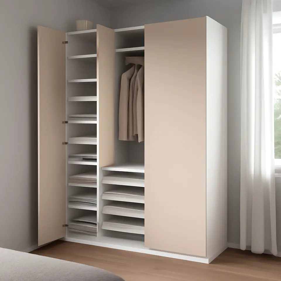 Møbelmontering PAX / REINSVOLL Garderobekombination, hvid/gråbeige, 200x60x236 cm | Professionel Møbelmontør