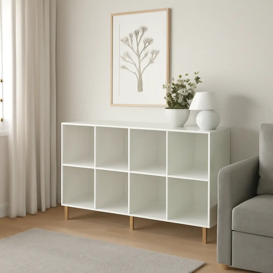 Møbelmontering EKET Skabskombination med ben, hvid/træ, 140x35x80 cm | Professionel Møbelmontør