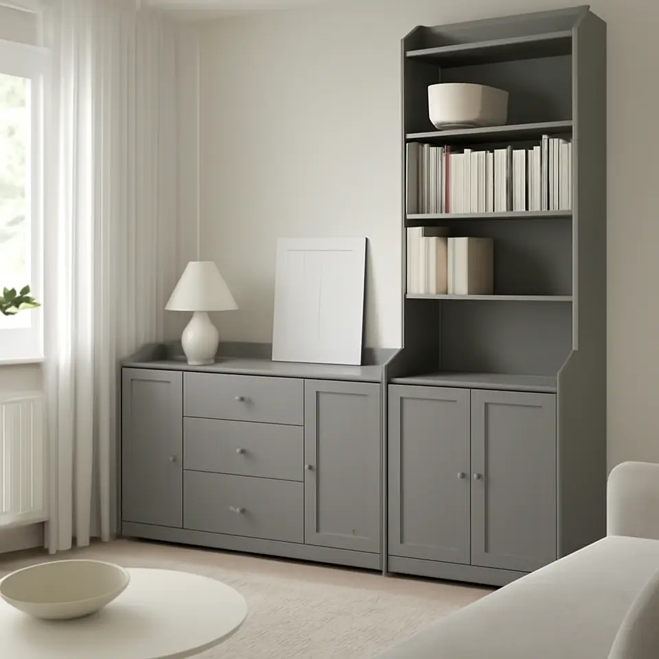 Møbelmontering HAUGA Opbevaringskombination, grå, 210x46x199 cm | Professionel Møbelmontør