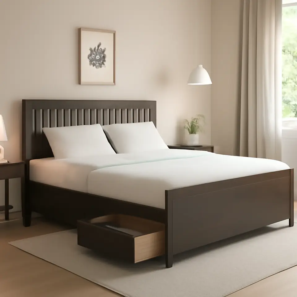 Møbelmontering IDANÄS Sengestel med opbevaring, mørkebrun/Lönset, 180×200 cm | Professionel Møbelmontør