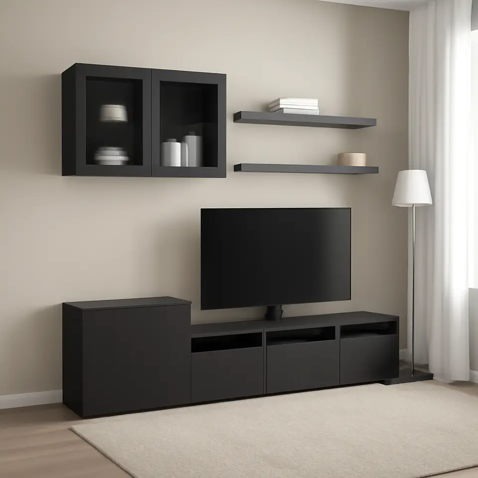 Møbelmontering BESTÅ / LACK Tv-møbel, kombination, sortbrun, 300x42x195 cm | Billig & Hurtig i København