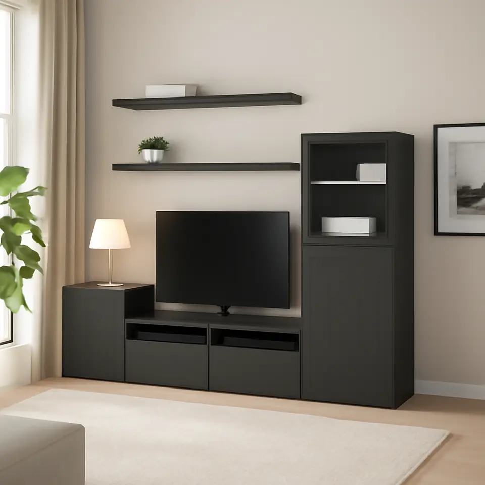 Møbelmontering BESTÅ / LACK Tv-møbel, kombination, sortbrun, 240x42x129 cm | Professionel Møbelmontør