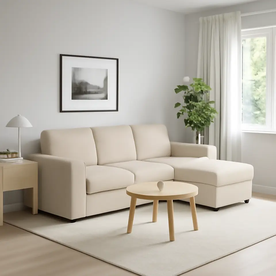 Møbelmontering VIMLE 3-pers. sofa med chaiselong, med brede armlæn/Hallarp beige | Professionel Møbelmontør