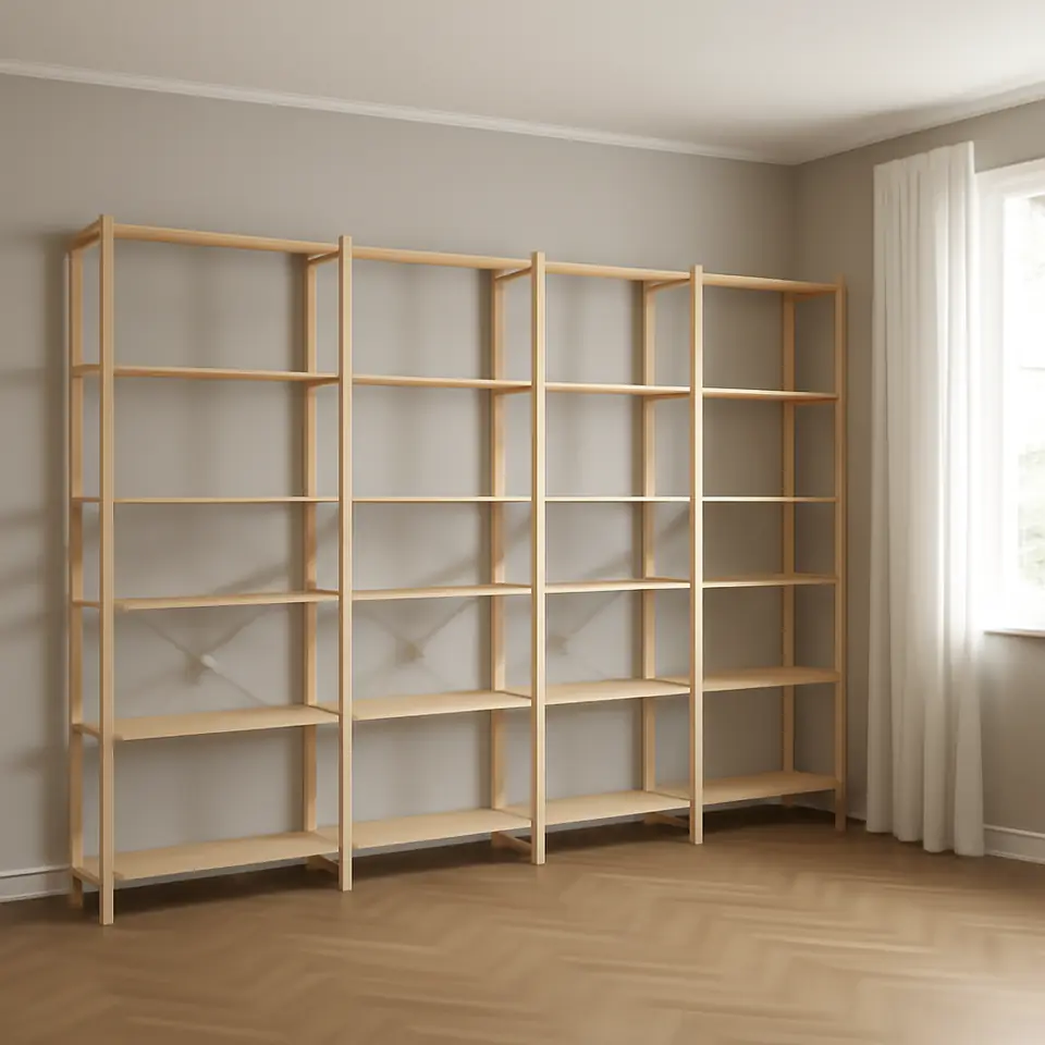 Møbelmontering IVAR 4 sektioner/hylder, fyr, 344x30x226 cm | Professionel Møbelmontør