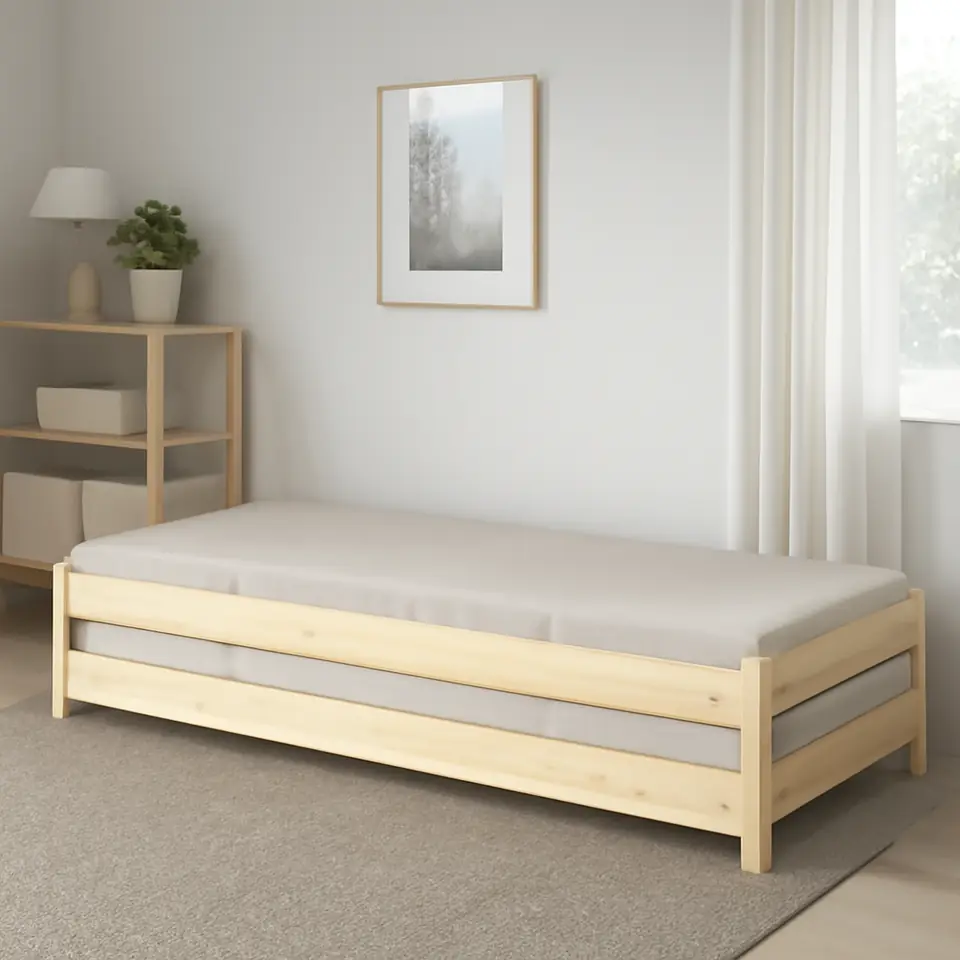 Møbelmontering UTÅKER Stabelbar seng med 2 madrasser, fyr/Vannareid fast, 80×200 cm | Samling af Møbler i Rødovre & Kbh