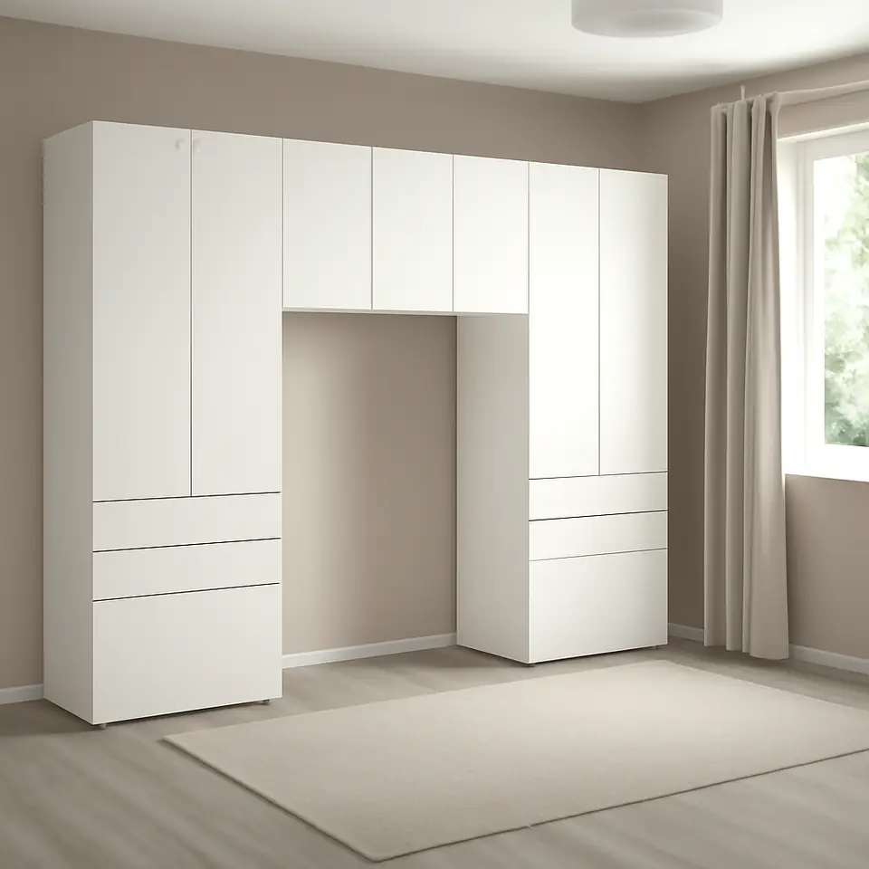 Møbelmontering SMÅSTAD / PLATSA Opbevaringskombination, hvid/hvid, 240x42x181 cm | Få et tilbud i dag