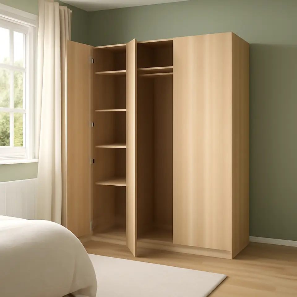 Møbelmontering PAX / FORSAND Garderobekombination, egetræsmønster med hvid bejdse/egetræsmønster med hvid bejdse, 150x60x236 cm | Professionel Møbelmontør