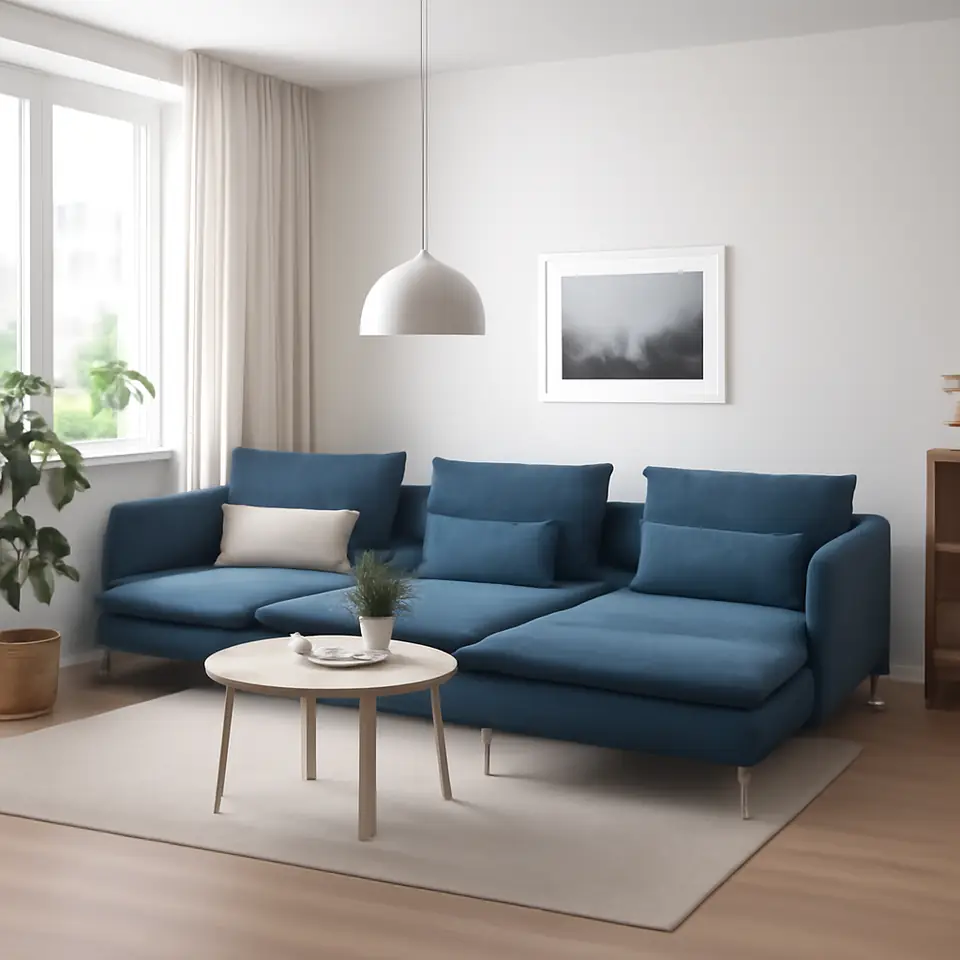 Møbelmontering SÖDERHAMN 4-pers. sofa med chaiselong, Tallmyra blå | Få et tilbud i dag