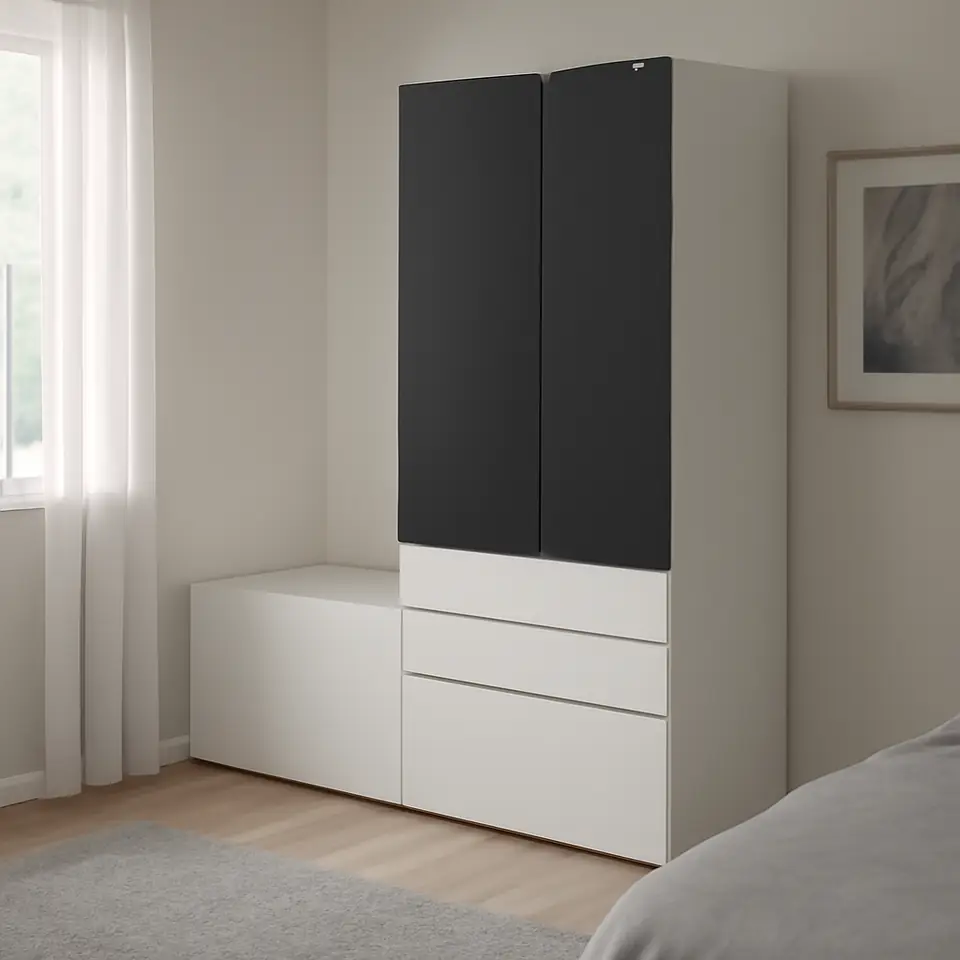 Møbelmontering SMÅSTAD / PLATSA Opbevaringskombination, hvid tavleoverflade/med bænk, 150x57x181 cm | Fast Pris i Storkøbenhavn
