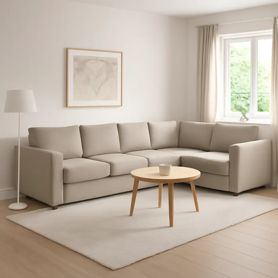 Møbelmontering VIMLE Hjørnesofa, 5-pers., med chaiselong/Hillared beige | Billig & Hurtig i København