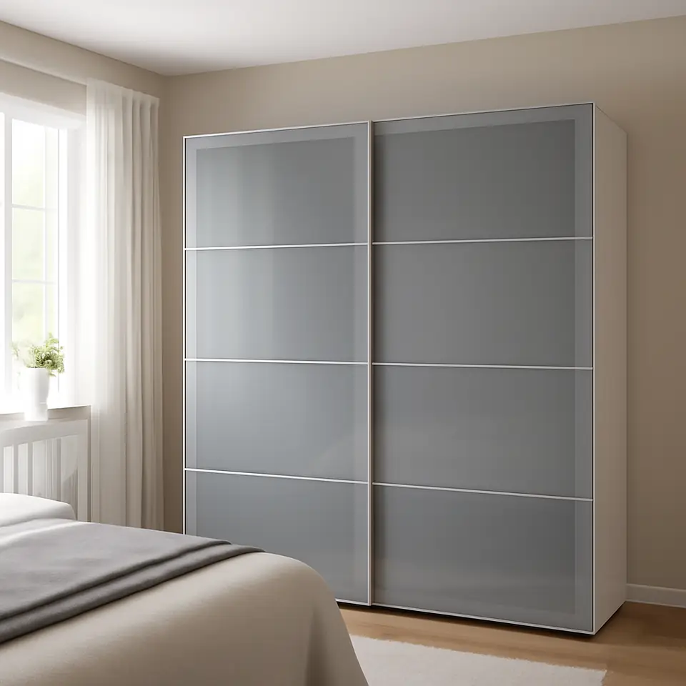Møbelmontering BJÖRNÖYA Skydedørspar, grå farvemønster, 200×201 cm | Fast Pris i Storkøbenhavn