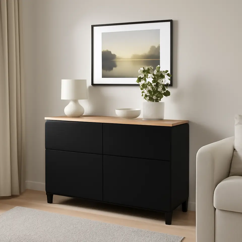 Møbelmontering BESTÅ Opbevaringskom låger/skuffer, sortbrun/Lappviken/Stubbarp sortbrun, 120x42x76 cm | Billig & Hurtig i København