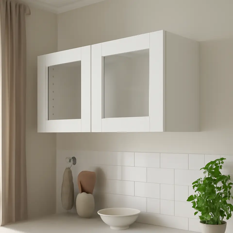 Møbelmontering METOD Vægskab med 2 vitrinelåger, hvid Enköping/hvid træmønster, 80×40 cm | Samling af Møbler i Rødovre & Kbh