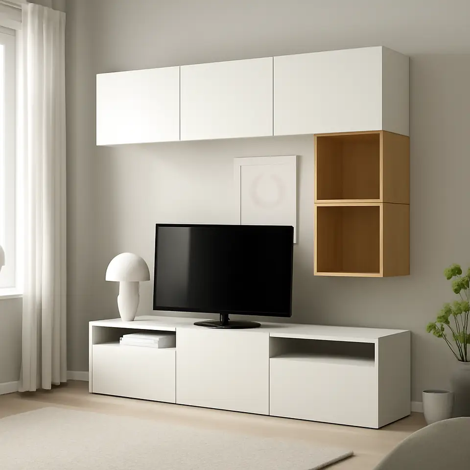 Møbelmontering BESTÅ / EKET Tv-bord, hvid/Lappviken hvid, 180x42x166 cm | Professionel Møbelmontør