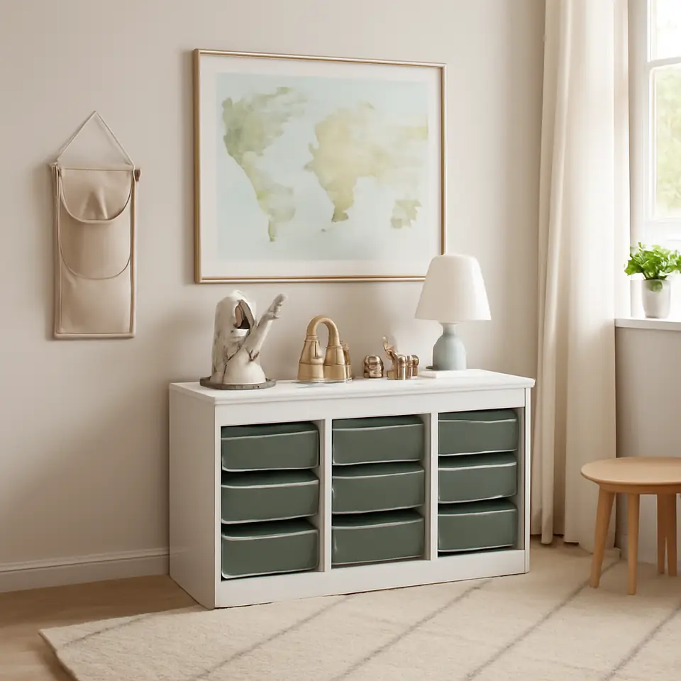Møbelmontering TROFAST Opbevaringskombination med bokse, hvid/lysegrøn/grå, 99x44x56 cm | Samling af Møbler i Rødovre & Kbh