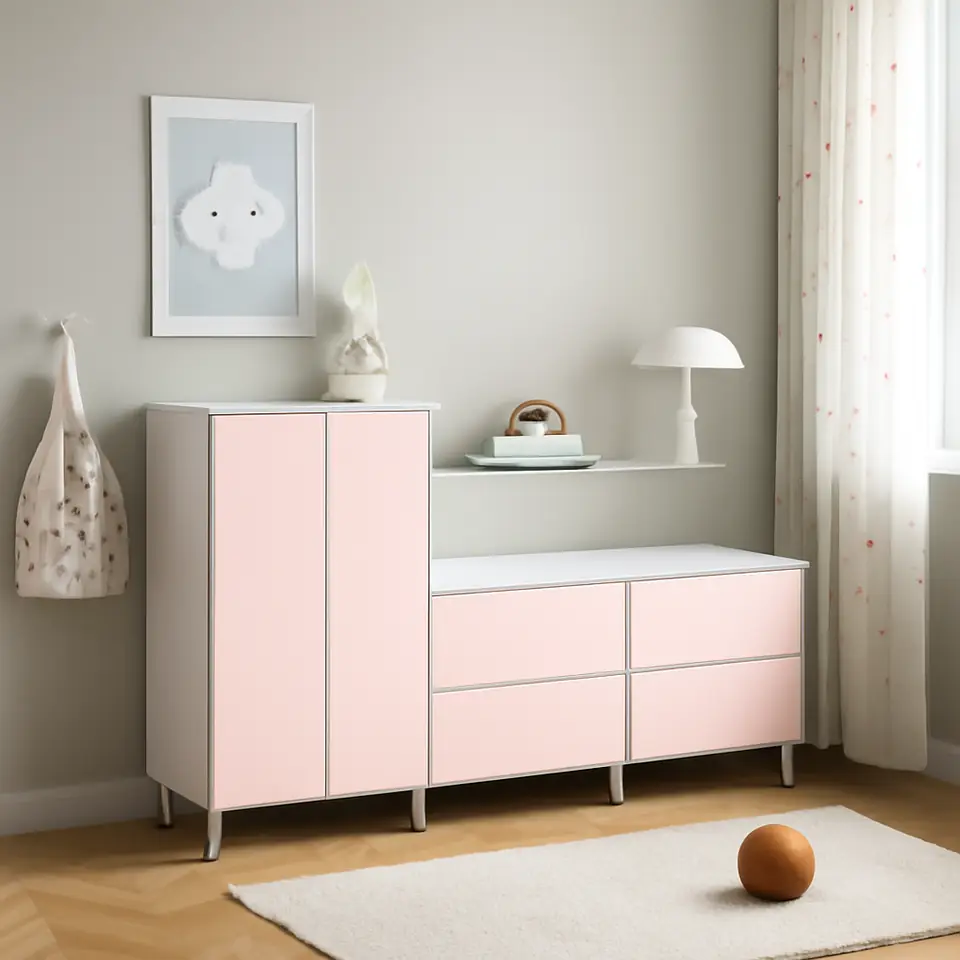 Møbelmontering SMÅSTAD / PLATSA Garderobeskab, hvid lyserød/med to kommoder, 180x57x133 cm | Samling af Møbler i Rødovre & Kbh